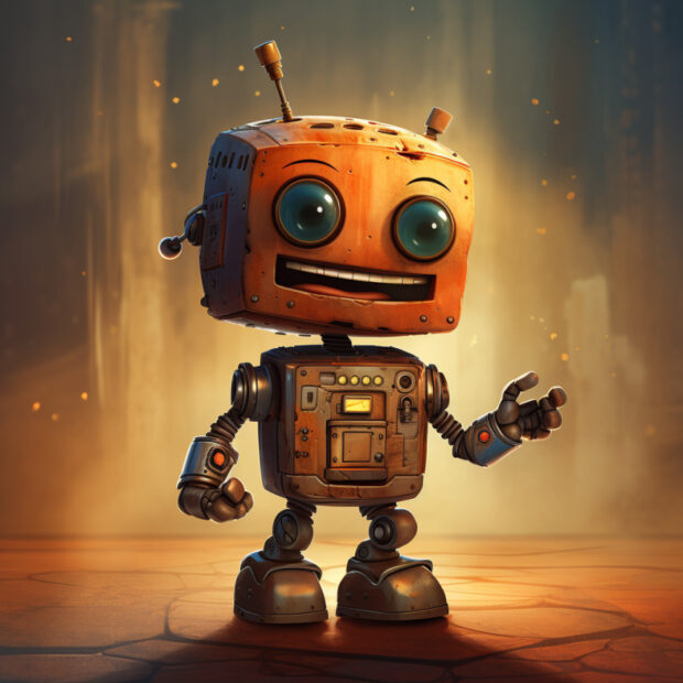 Много дружелюбных роботов готовых помочь человеку по версии Midjourney